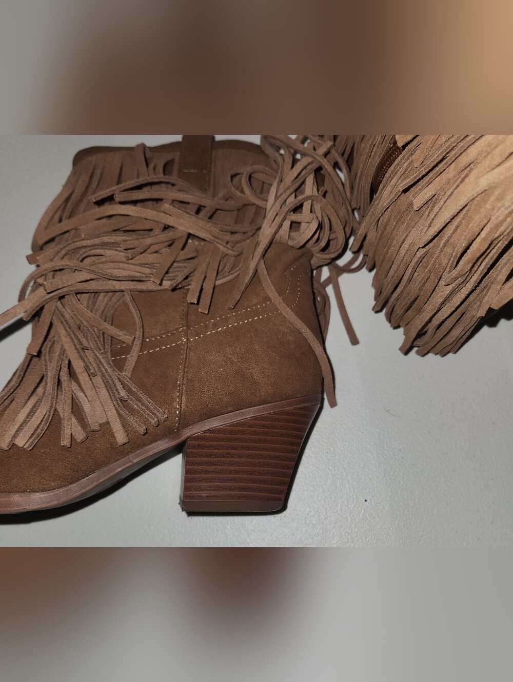 Universal Thread Fringe Faux Suede Pointed-Toe Ankle Boots - Brown Size 6.5 - Picture 7 of 8